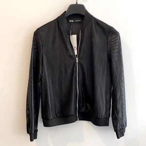 Black Zara Perforated Bomber Jacket